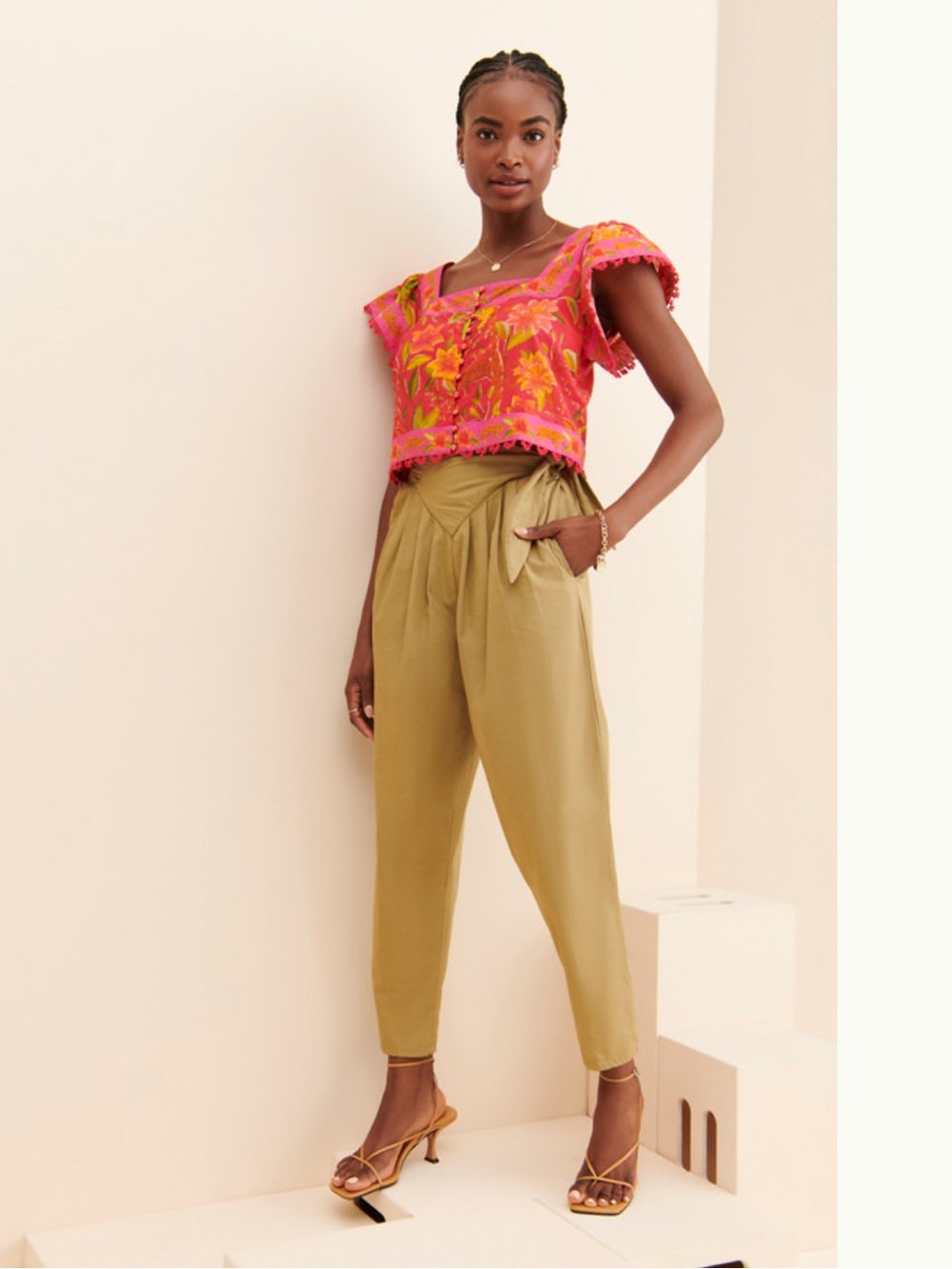 Farm Rio Jungle Print Boxy Cropped Top Size XS